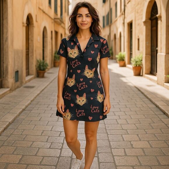 Feifannhui Black Kitty Cat Heads Dress Size Small Cosplay Feminine - Picture 1 of 9